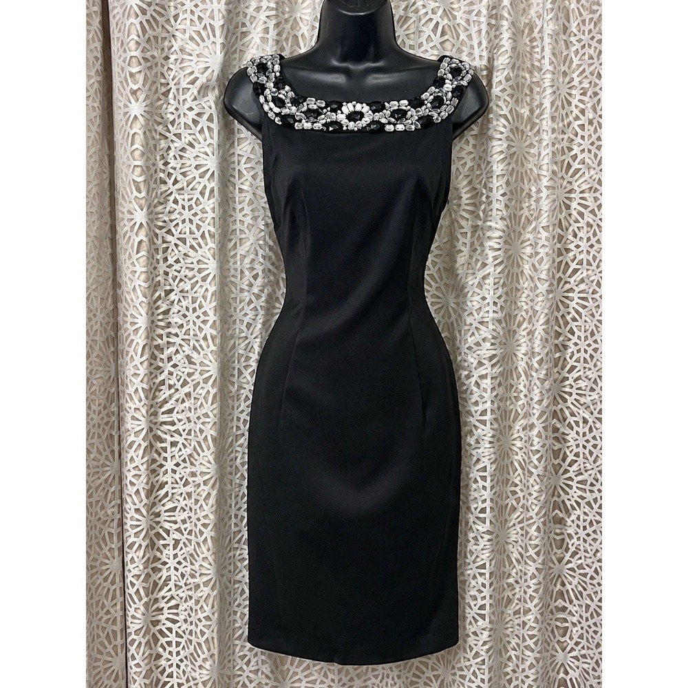 Black Rhinestone Beaded Sheath Dress Size 10 Y2K Style Little Black Dress NWT